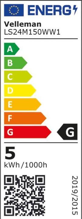 Energie-Label Velleman FLEXIBLER LED-STREIFEN - WARMWEIss - 600 LEDs - 5 m - 24 V (Neutralweiss, 500 cm, Indoor)