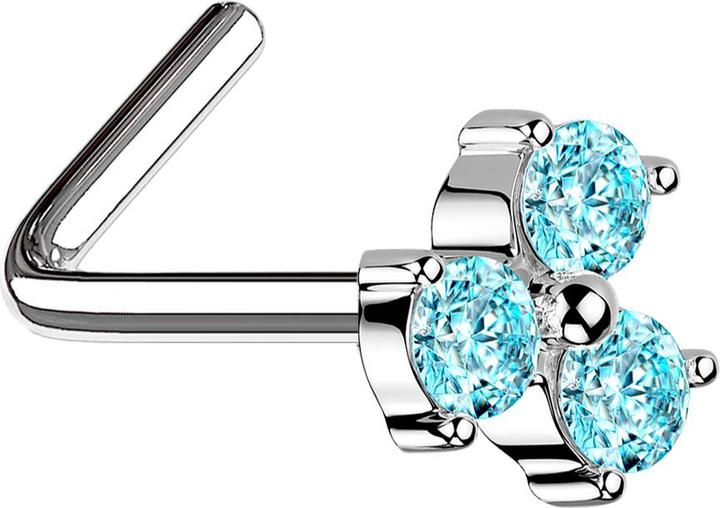 Immagine prodotto Star Piercing Borchia da naso angolata in argento con fiore a trifoglio in cristallo acqua (Ottone, Acciaio chirurgico 316L)