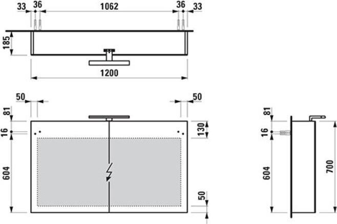 Actual product image Laufen Base mirror cabinet 1200 mm, 2 doors, LED light element