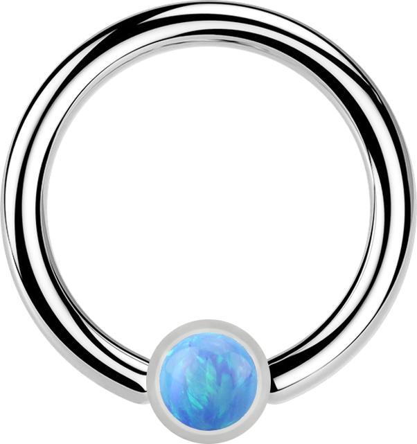Star Piercing Micro Closure Ring silber Zylinder Opal hellblau (Chirurgenstahl 316L, ohne Messing)