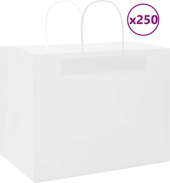 Produktbild VidaXL Kraftpapiertüten 250 Stk. mit Henkel Weiss 32x22x24 cm Papiertüte (Geschenktüte, 250 x)