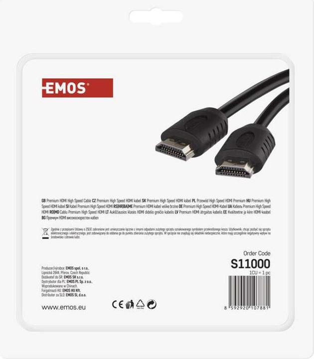 Produktbild Emos High Speed HDMI Kabel 2.0 A Stecker – A Stecker 10m (10 m, HDMI)