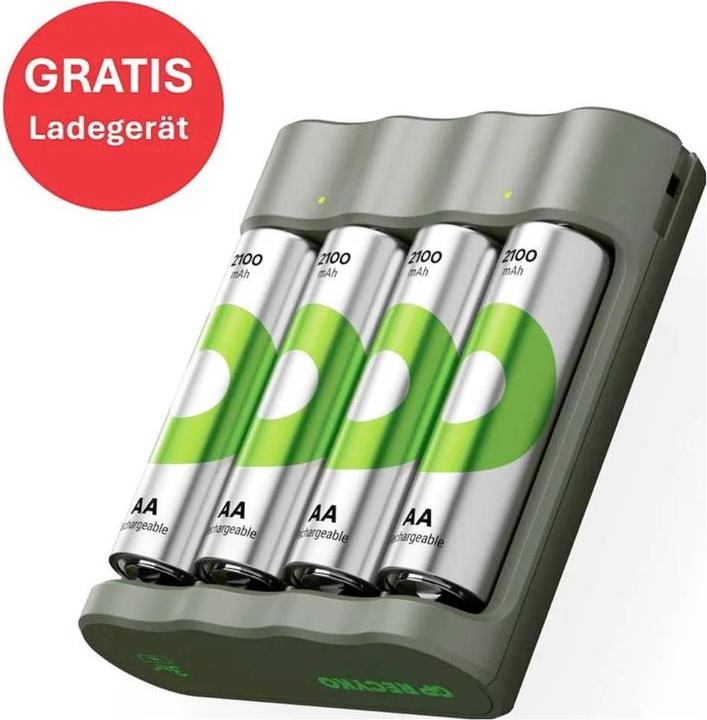 Productafbeelding GP Batteries Actie "Gratis oplader" USB model oplader GP B441 incl. 4x AA-. (4 Pcs., AA, 2100 mAh, Oplaadbare batterijen + lader)