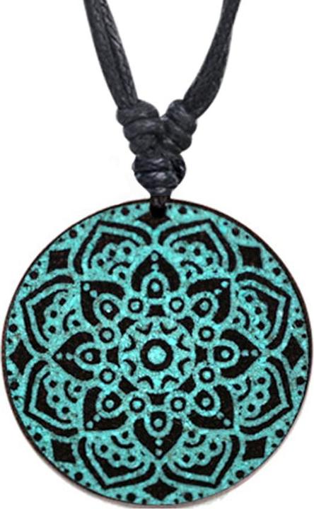 Star Piercing Halskette schwarz Anhänger Mandala Graviert aus Narra Holz (ohne Messing, Organisch)
