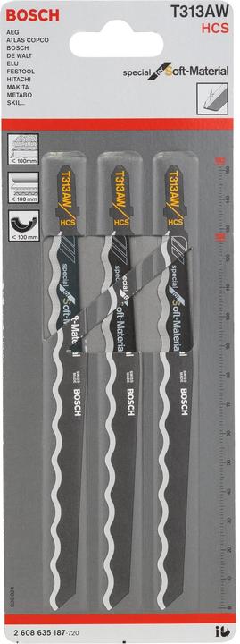 Image du produit Bosch Professional Zubehör Lame de scie sauteuse PRO Soft Material T313AW, 152 mm, 3 pcs.