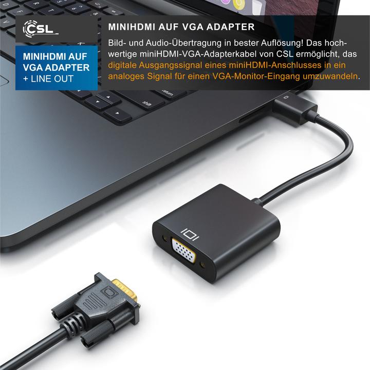 Immagine prodotto CSL Adattatore da HDMI Tipo C (Mini) a VGA e Jack da 3,5 mm, adattatore video/audio Full HD da Mini (VGA, 10 cm)