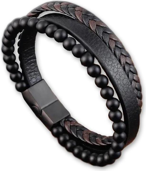 Cbx Lederarmband mit Perlen und Magnetschnalle 22cm (22 cm, Leder, Edelstahl)