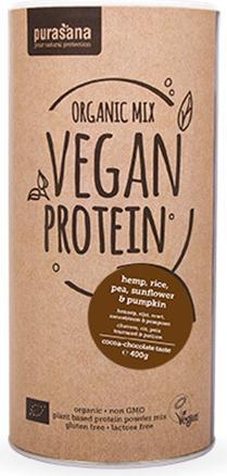 Produktbild Purasana Vegan Protein Mix - Hemp / Pea / Rice / Sunflower & Pumpkin (400g Dose) (Kakao-Schokolade, 1 Stk., 400 g)