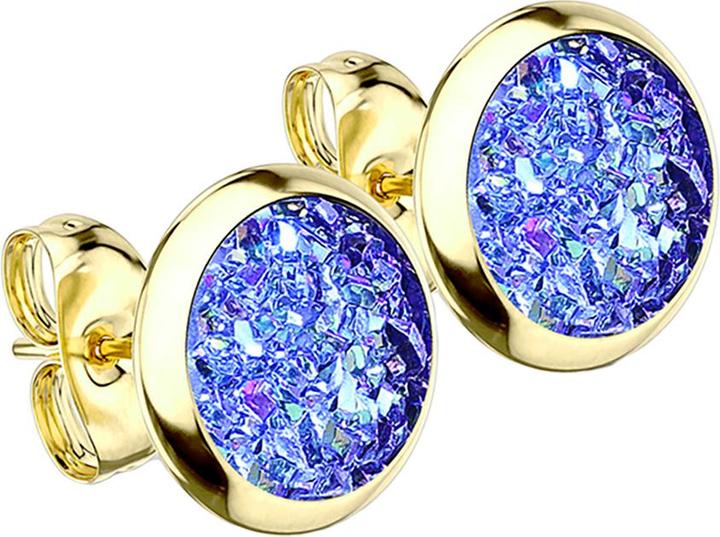 Star Piercing Ohrstecker vergoldet mit Druse Stein blau (ohne Messing, Chirurgenstahl 316L)