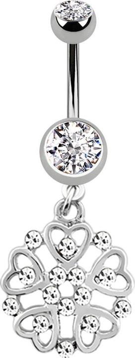 Star Piercing Banane silber mit Anhänger Herzblume silber (Titan G23, ohne Messing)