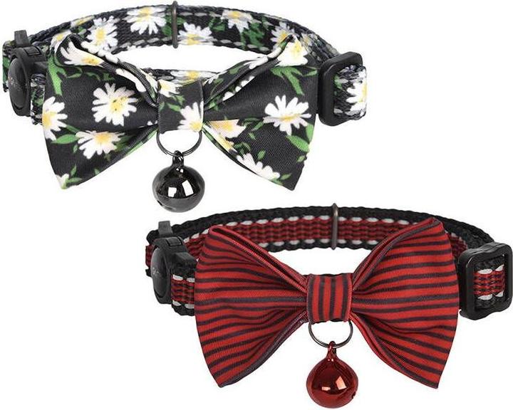 Dogness Set di collari per gatti 2 pezzi (Daisy nero/rosso impermeabile) (Gatto, Generale)