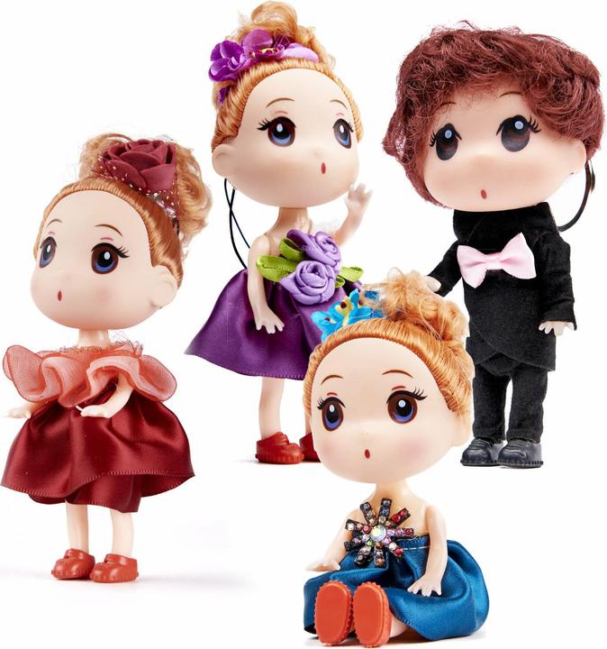 Ikonka Dollhouse doll 3 girls + 1 boy set of 4pcs. 12cm
