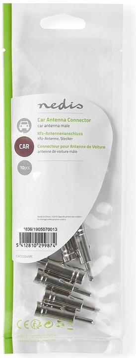 Actual product image Nedis Car aerial connector straight plug copper 50 ohm press on metal silver 10 pieces Ums (Antenna cable)