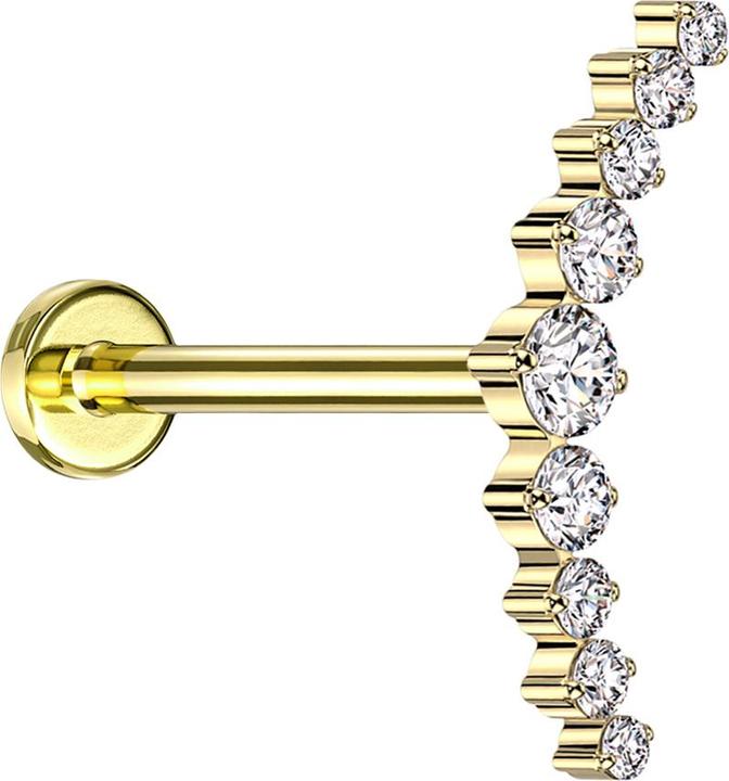 Immagine prodotto Star Piercing Labret Micro Threadless placcato oro curvo placcato oro nove cristalli rotondi argento (Titanio G23, senza ottone)