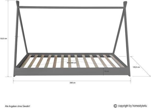 Image du produit Homestyle4u TIPI Lit d'enfant (90 x 200 cm)