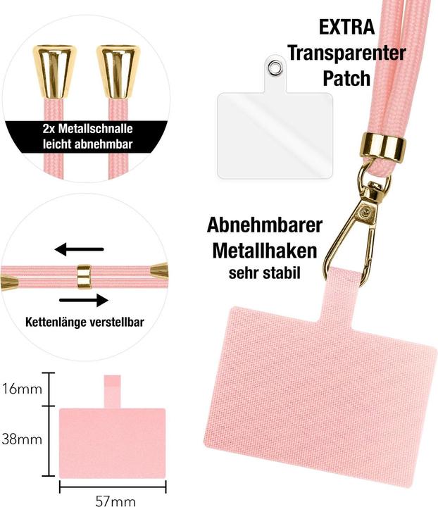 Actual product image Nalia Handyband + Pad für Hülle zum Umhängen, Karabinerhaken Anhänger aus Metall (gold)