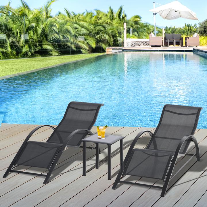 Produktbild Outsunny 2er Set Gartenliegen mit Tisch (169 cm)