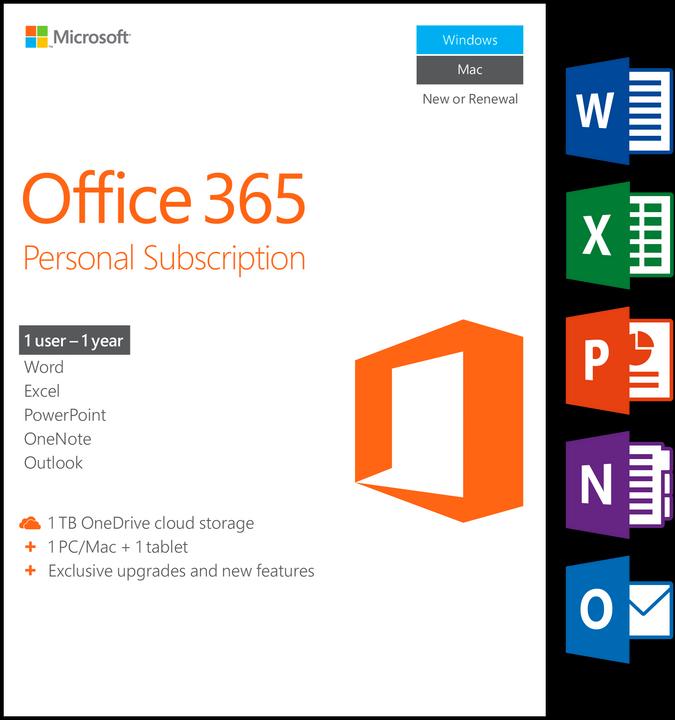Actual product image Microsoft Office 365 Personal (1 User, 12 months)