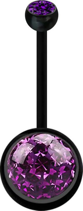 Star Piercing Banane schwarz mit Kugel Kristall violett und Kugel Kristall violett Epoxy Schutzschicht (Bioflex, ohne Messing)