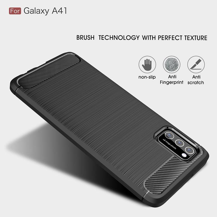 Produktbild König Design Hülle Handy Schutz für Samsung Galaxy A41 Case Cover Bumper Carbon Optik Blau (Samsung Galaxy A41)