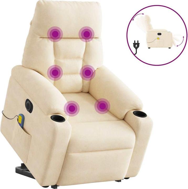 VidaXL Massagesessel Aufstehhilfe Elektrisch Beige Mikrofasergewebe