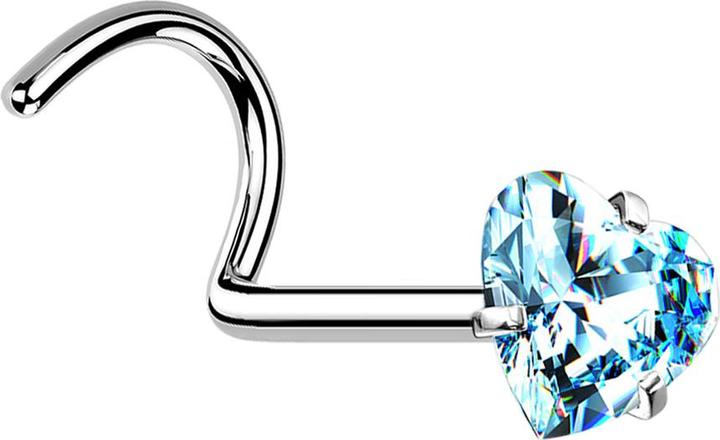 Produktbild Star Piercing Nasenstecker gebogen silber Kristallherz aqua gefasst (ohne Messing, Chirurgenstahl 316L)