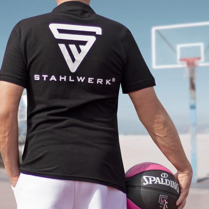 Immagine prodotto Stahlwerk Polo taglia XXL nera a maniche corte con logo stampato 100% cotone (XXL)