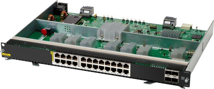 Actual product image HPE E Aruba 2 modules, 24 port Smart Rate 1/2.5/5/10GbE, PoE. 4 port SFP56 (28 Ports)