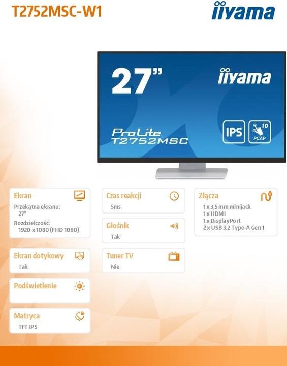 Actual product image iiyama T2752MSC-W1 27" FHD IPS (1920 x 1080 pixels, 27")
