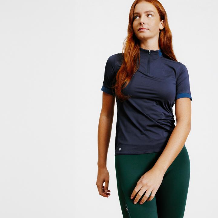 Fouganza Damen Reit-Polohemd kurzarm - Heritage blau (L)