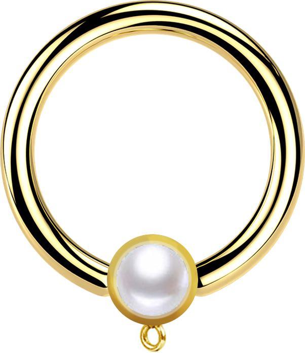 Star Piercing Micro Closure Ring vergoldet mit Zylinder Perle weiss Ring für Anhänger (Chirurgenstahl 316L)