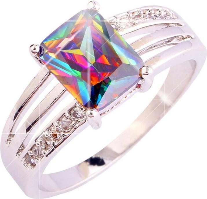 Hermex versilberter Ring mit Regenbogen Topas - Gr. 53 / Size 6 (51, 925 Silber)