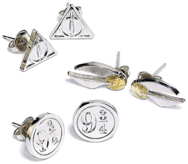 GED Harry Potter Stud Earring Set D. Hallows/G. Snitch/Platform (Versilbert)