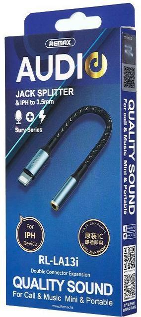 Actual product image Remax Sury Series adapter Lightning - mini jack 3.5mm 0.13m graphite (RL-LA13i) (0.13 m)