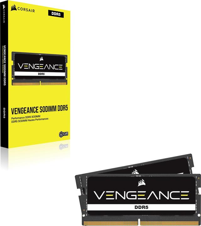 Image du produit Corsair DDR5, 5200MT/s 16Go 1 x16Go SODIMM, sans tampon, 44-44-44-84, Black PCB, Std PMIC, 1.1V, VENGEANCE (1 x 16GB, 5200 MHz, RAM DDR5, SO-DIMM)