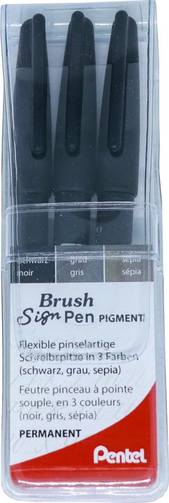 Pentel Brush Sign (Gris, Sépia, Noir, 3 x)