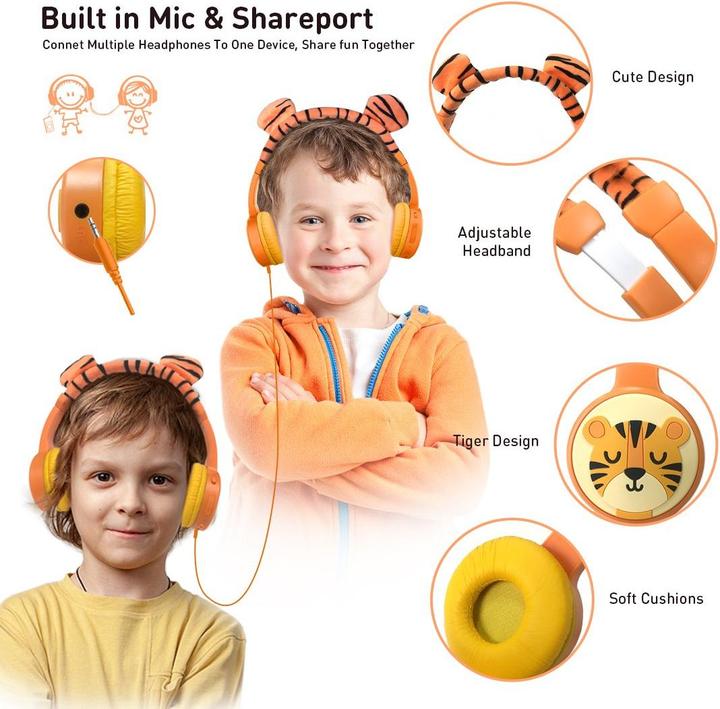 Produktbild PhoneLook Coole Wireless Bluetooth 5.3 Kopfhörer für Kinder mit gedämpfter Lautstärke 85dB und lustigem Design