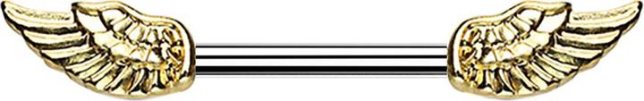 Star Piercing Barbell Barbell vergoldet mit Engelsflügel (Chirurgenstahl 316L, Messing)
