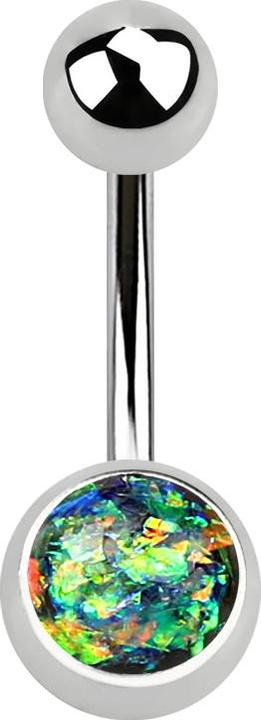 Image du produit Star Piercing Banane argentée avec paillettes d'opale vert foncé (Acier chirurgical 316L, sans laiton)