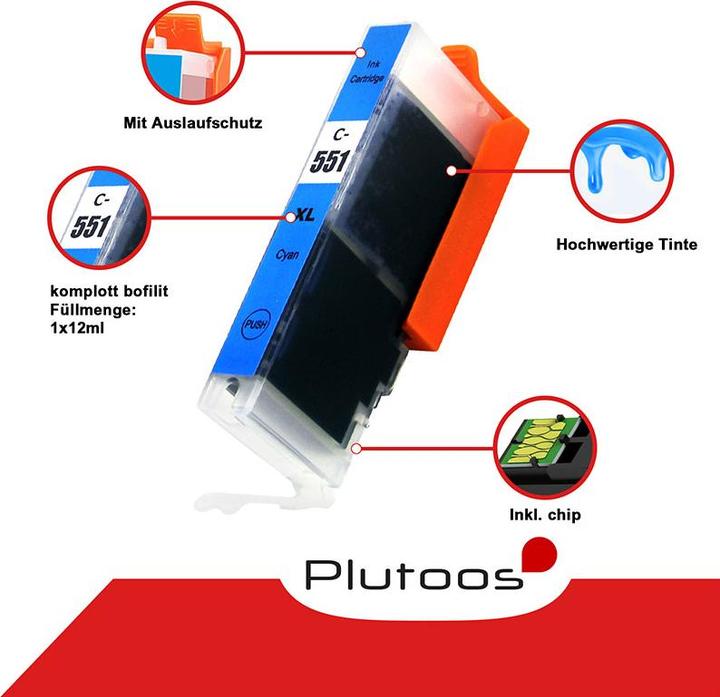 Image du produit Plutoos Cartouche Canon PGI-550 CLI-551 XXL compatible, jeu de 5 couleurs (M, CF, PBK, C, Y)