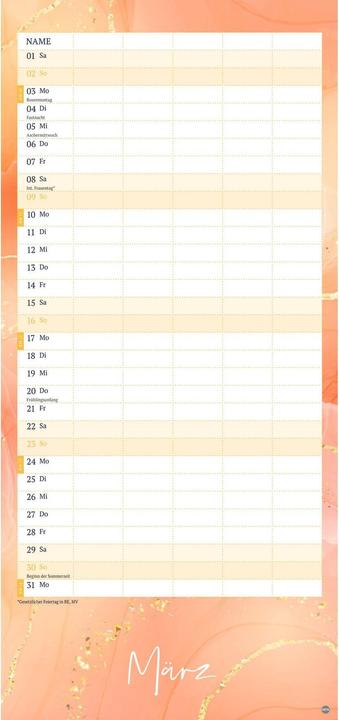 Valeurs nutritives et ingrédients Planificateur familial (21 x 45 cm, Allemand)