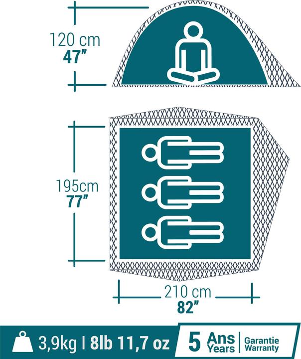 Immagine prodotto Quechua MH100 (Tenda a cupola, 4.10 kg, 3 persone)
