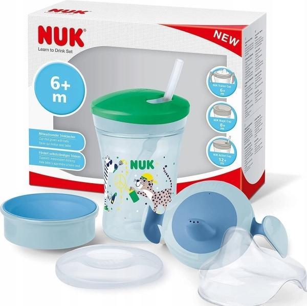 Actual product image NUK Drinking set 230ml with different drinking attachments, from 6 months, green & blue