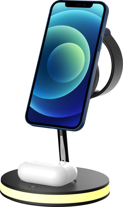 Actual product image Deltaco 3-in-1 magnetinis belaidis įkroviklis, telefonas/TWS/laikrodis, LED lemputė / QI-1041 (18 W)