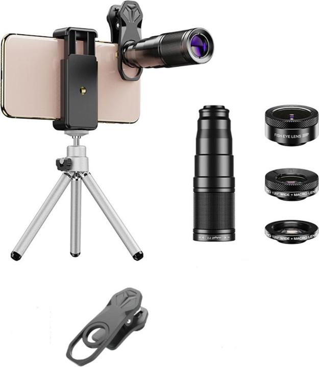 Apfelkiste Smartphone Teleskop-Objektiv 22x – Fisheye, Makro, Weitwinkel & Stativ