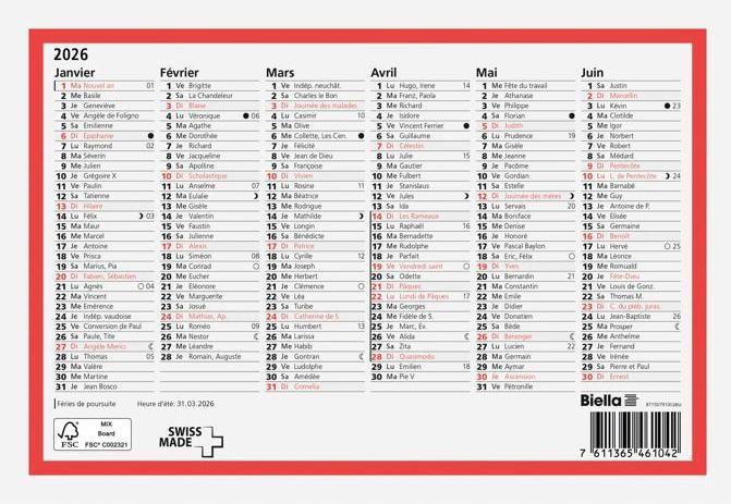 Image du produit Biella Calendrier tableau (A5, Non contraignant, Français)