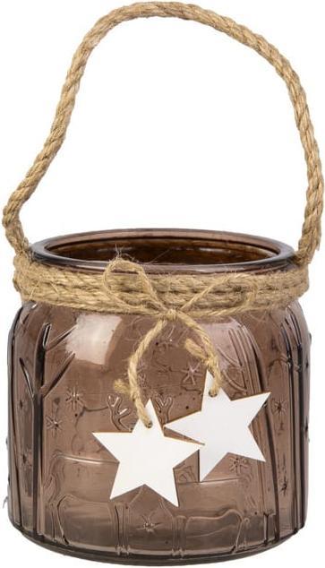 MICA Living Windlicht mit Sternanhängern - braun - ca. 10 x 11,5 cm