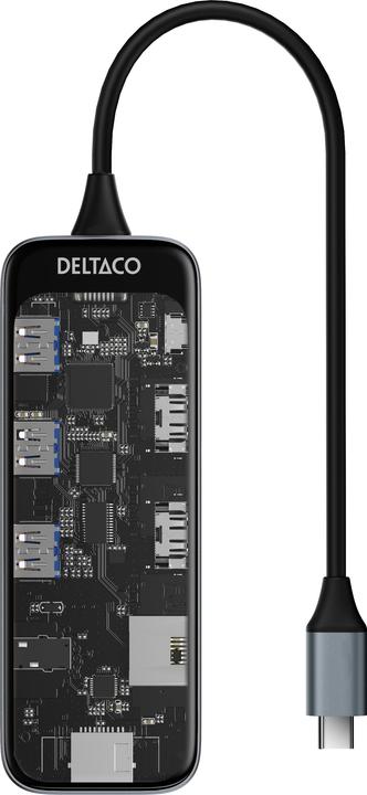 Produktbild Deltaco USB-C Dockingstation 3xUSB/SD/microSD/2xHDMI/RJ45 (USB-C, 10 Ports)