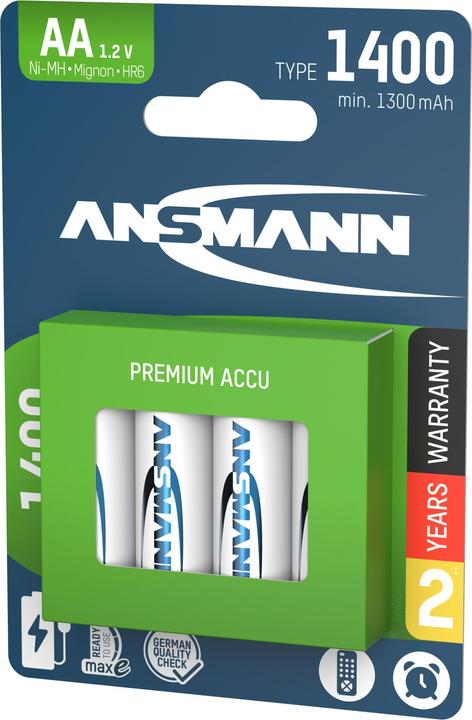 Ansmann NiMH battery Mignon AA type 1400 (min. 1300 mAh) maxE (4 pcs., AA, 1400 mAh)