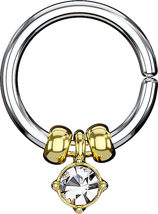 Image du produit Star Piercing Micro piercing anneau argenté avec pendentif en cristal et perles en acier doré (Laiton, Acier chirurgical 316L)